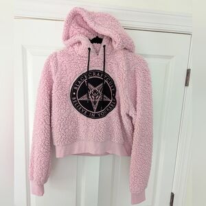 Blackcraft Cult Pink Short Faux Sherpa Hoodie Women's Size M
